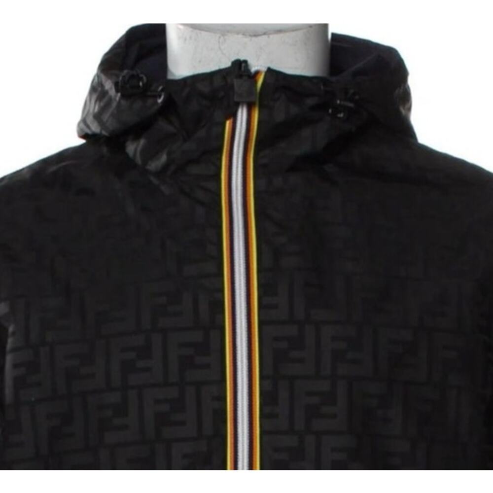 US Based Authentic Fendi x K-Way Black Reversible Windbreaker Jacket Coat Top S